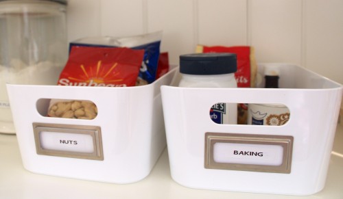 Ikea storage boxes with bookplate. Get Organised in Style, Gallerie B blog.