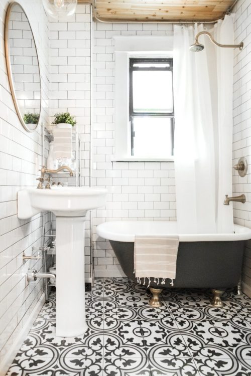 Featuring bathroom floor tiles in a bathroom with an industrial edge.