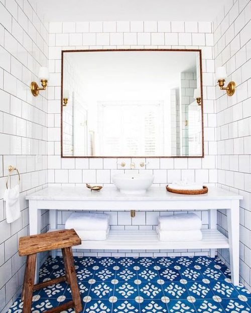 Featuring bathroom floor tiles in a classic style bathroom.