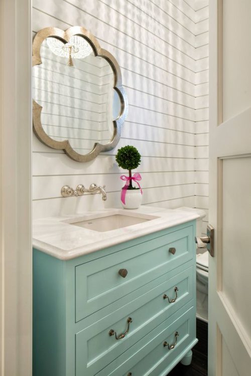 Turquoise vanity in powder room. Friday's Favourites, Gallerie B