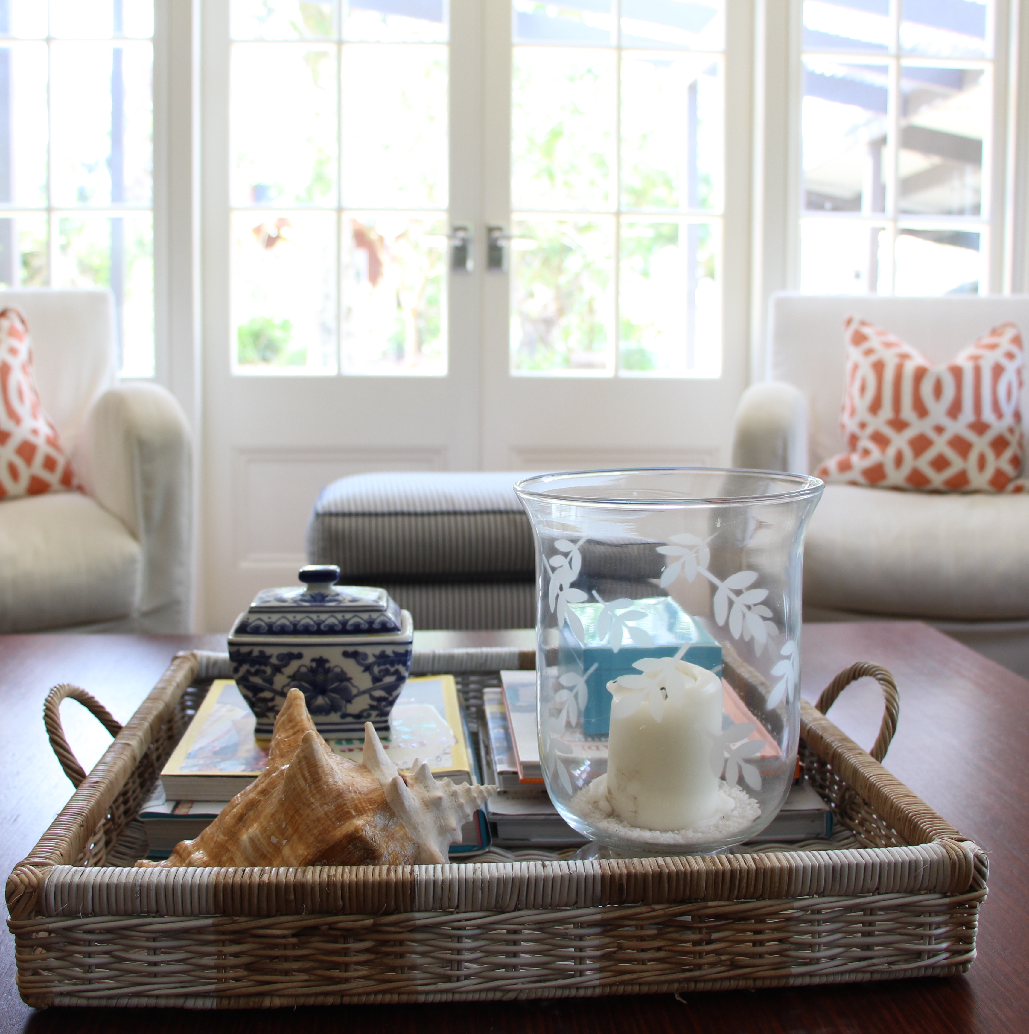 A rattan tray is the perfect coffee table accessory.