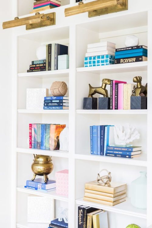 Shelving inspiration with bronze library lights. Friday's Favourites.