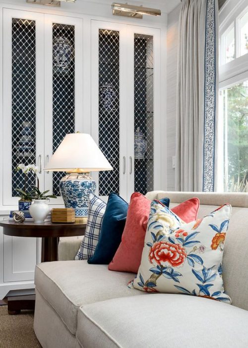 So much to love in this image. Curtain trim, library scones, coral and navy. Friday's Favourites.